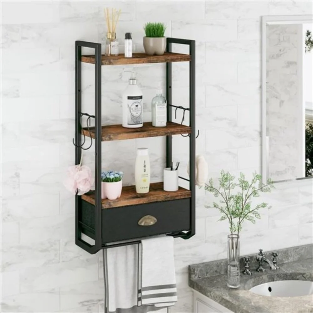 Bathroom Storage Organizer Wall Mounted, 3 Tier Bathroom Towel Rack Shelf